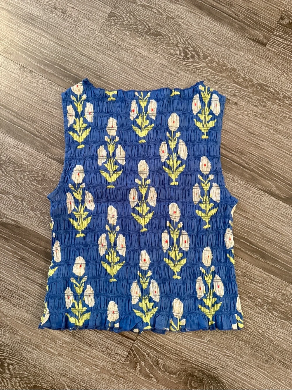J.Crew Smocked Shell Top in Marigold Block-Print Ramie New